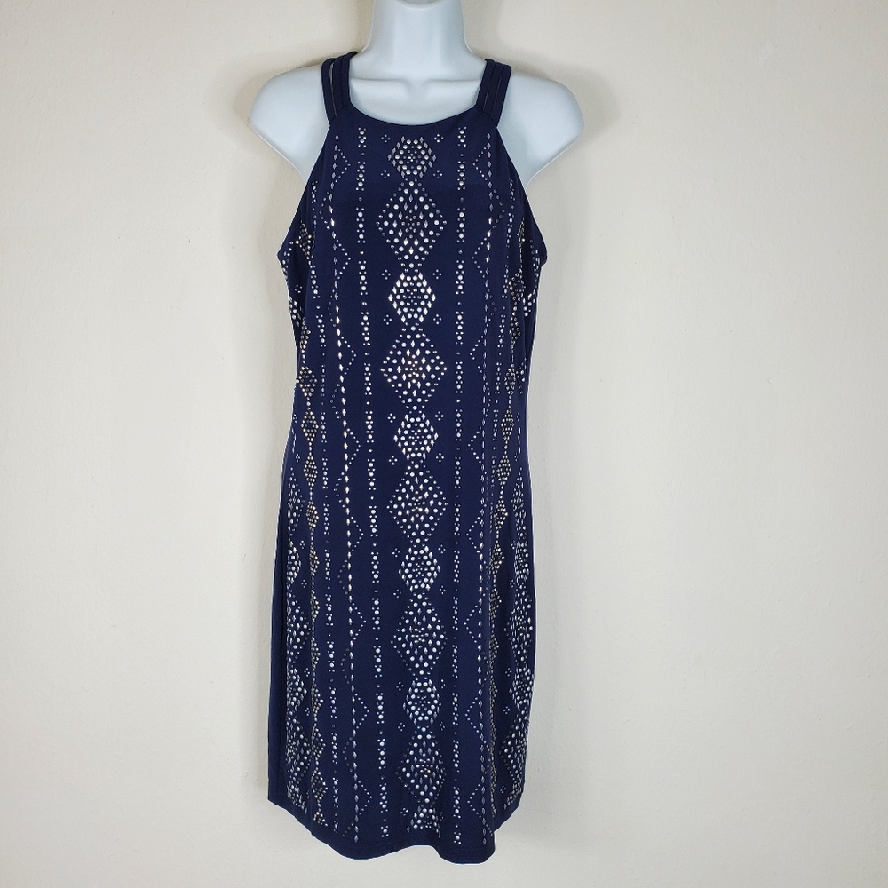 White House Black Market Women's XS Sleeveless Studded Dress Navy Blue Stylish